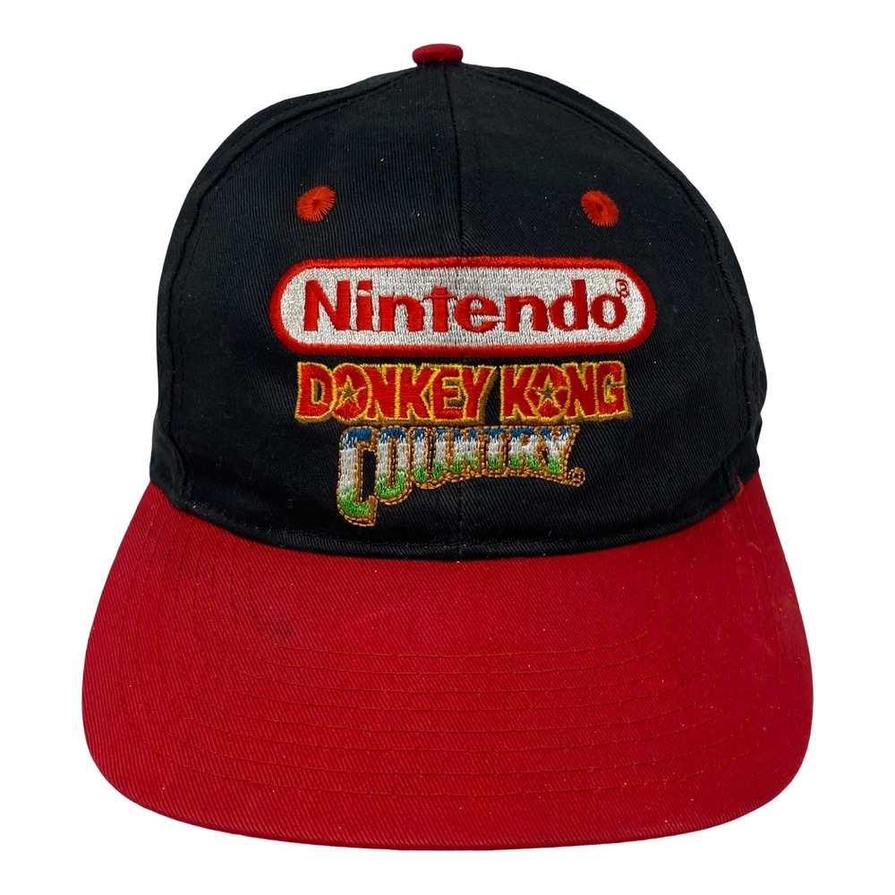 Vintage Nintendo Donkey Kong Country Snapback Hat Mens Black Red Cap Video Game